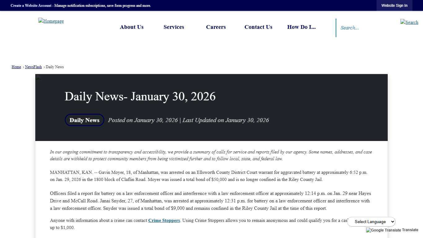 Daily News- January 30, 2026 • Riley County Police Department, KS